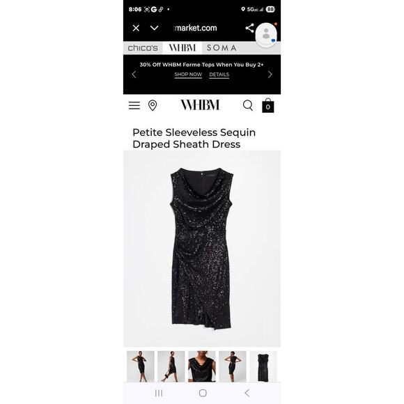 NWOT White House Black Market Sleeveless Sequin Draped Sheath Dress 14 Black - Picture 10 of 11